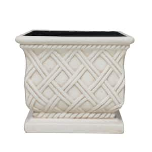 17.75 in. Light Aged White Cast Stone Square Lattice Planter