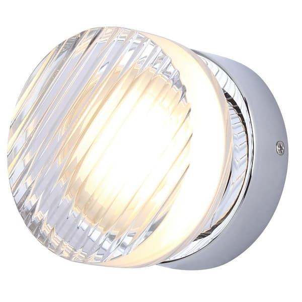 CANARM BENNI 5.375 in. 1-Light Chrome Integrated LED Wall-Light with Clear Acrylic Shade, Adjustable Color Temperature