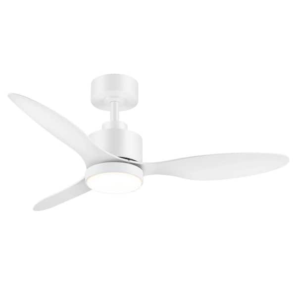 42 in. White Covered Outdoor Downrod Mount Standard Ceiling Fan with 3-White ABS Blades, LED and Remote Included