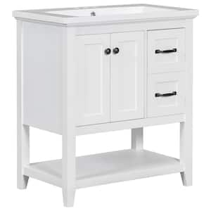 30 in. W x 18 in. D x 34 in. H Single Sink Freestanding Bath Vanity in White with White Ceramic Top