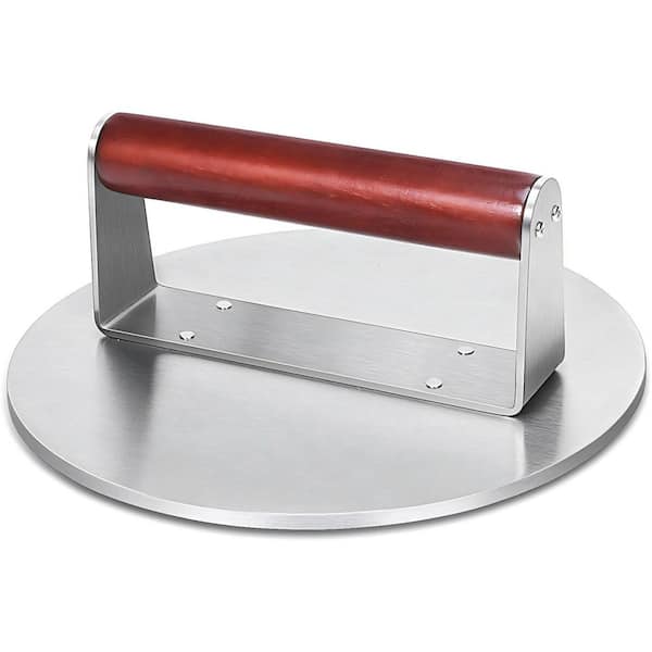 8.4 in. Burger Press, Heavy Duty Bacon & Grill Press, Stainless Steel Smash Burger Press, Round Smasher with Wood Handle