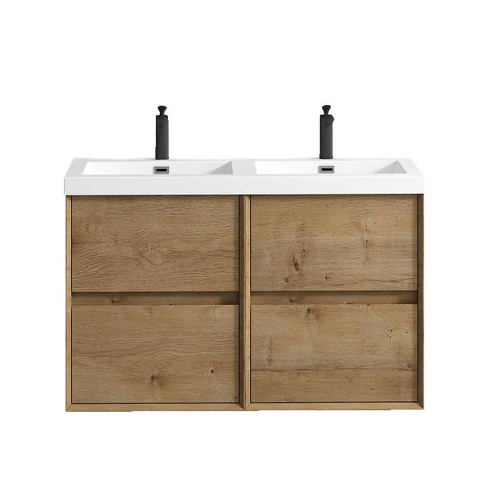 Kingdee 48 in. W x 20 in. D x 26 in. H Double Sink Floating Bath Vanity in Teak Oak with White Acrylic Top price history on PriceWatchPro