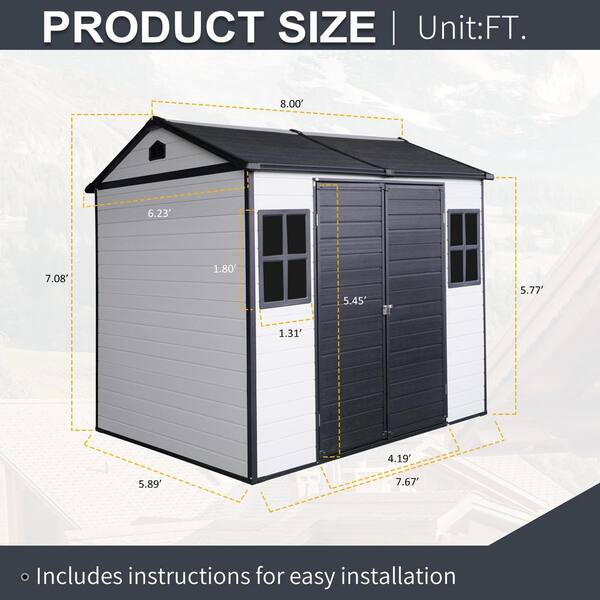 IMAGACFUN Outdoor 8 ft. W x 6 ft. D Resin Storage Shed with Floor
