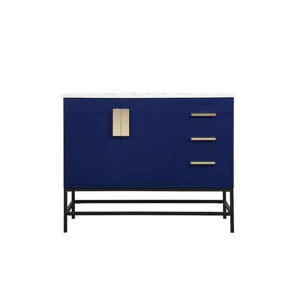 Unbranded Timeless Home 22 in. W x 42 in. D x 33.5 in. H Bath Vanity in Blue with Ivory White Engineered Stone Top