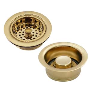 Post Style Kitchen Strainer with Waste Disposal Flange and Stopper Drain Set, Polished Brass