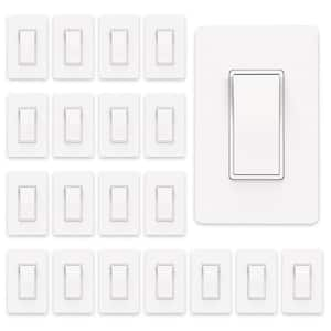 15 Amp Single Pole Decorator Light Switch with Screwless Wall Plate Self-Grounding UL Listed, Matte White 20-Pack