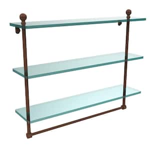 Mambo 22 in. L x 18 in. H x 5 in. W 3-Tier Clear Glass Bathroom Shelf with Towel Bar in Antique Bronze