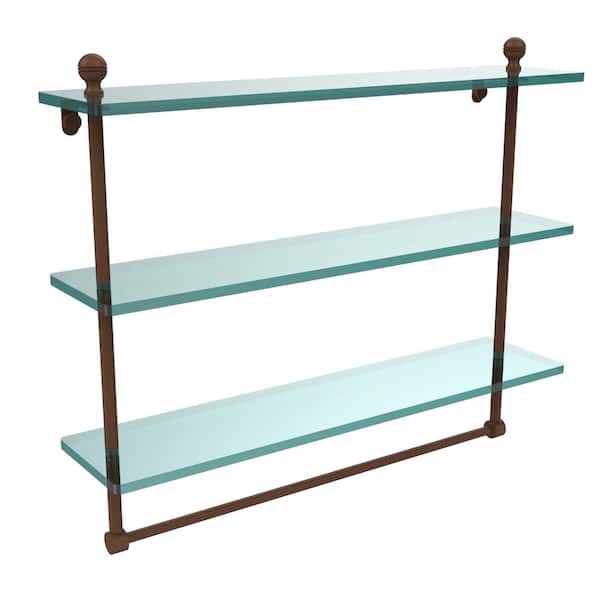 Allied Brass Mambo 22 in. L x 18 in. H x 5 in. W 3-Tier Clear Glass Bathroom Shelf with Towel Bar in Antique Bronze