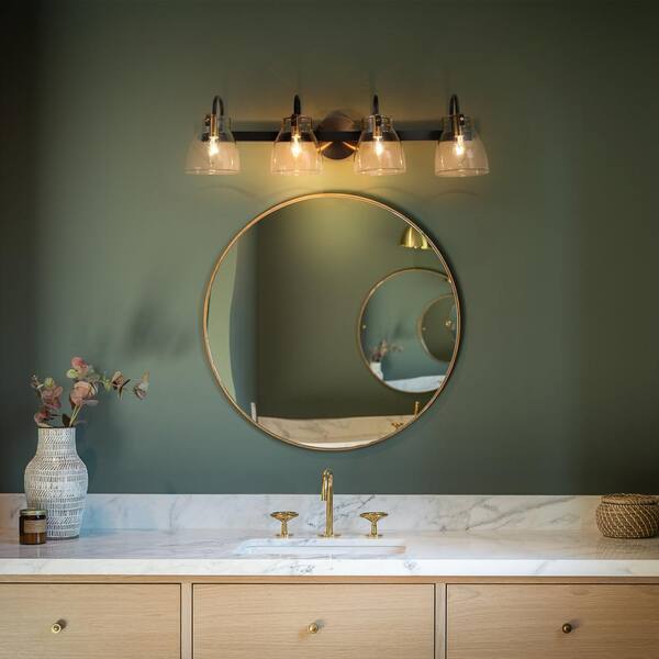 thumbnail image 2 of 4-Light Black & Gold Bathroom Vanity Light - Clear Glass Globe Shade Fixture For Mirror Lighting 2 of 10