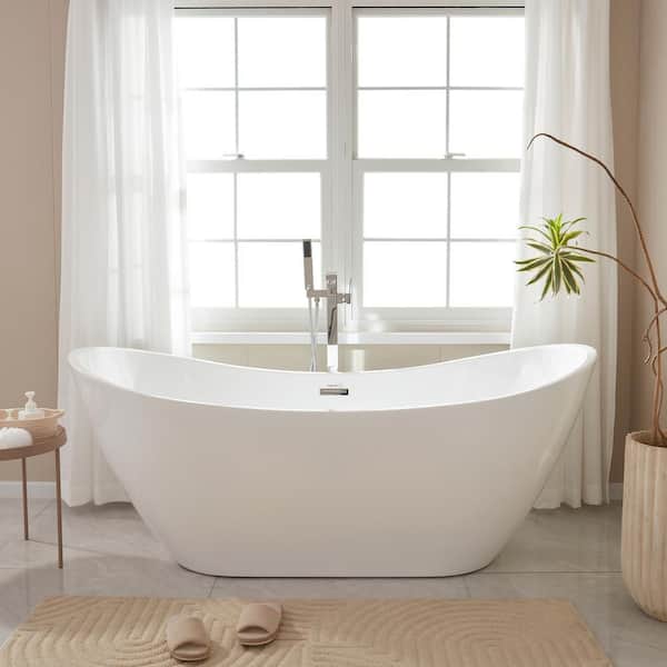  71 in. L X 32 in. W White Acrylic Freestanding Air Bubble Bathtub in White/Polished Chrome