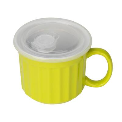 22 oz. Green Holds Vented Soup Mug Stoneware Ceramic Microwave Cup with Handle Lid Dishwasher Safe