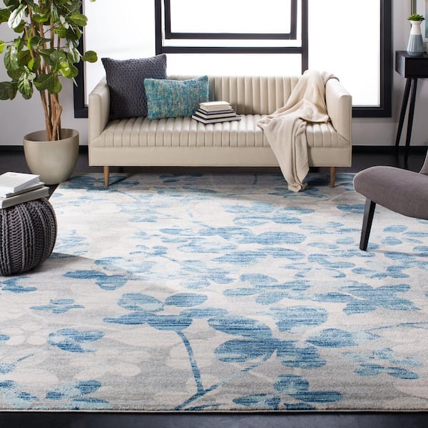 Evoke Gray/Light Blue 10 ft. x 14 ft. Floral Area Rug