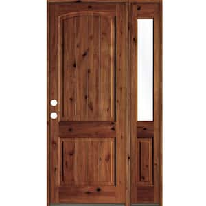 44 in. x 96 in. Rustic Knotty Alder Right-Hand/Inswing Clear Glass Red Chestnut Stain Wood Prehung Front Door with RHSL