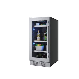15 in. Single Zone 86-Cans Built-in or Freestanding Beverage Cooler in Black Stainless Steel