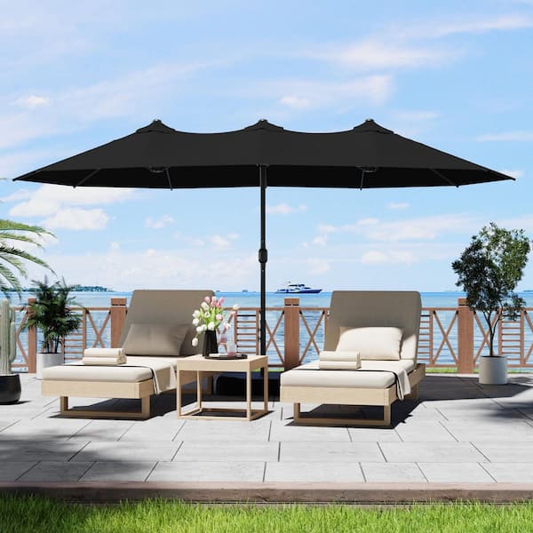 15 ft. x 8.7 ft. Market Double-Sided Patio Umbrella Steel Frame Garden Extra-Large Waterproof Twin Umbrella in Black