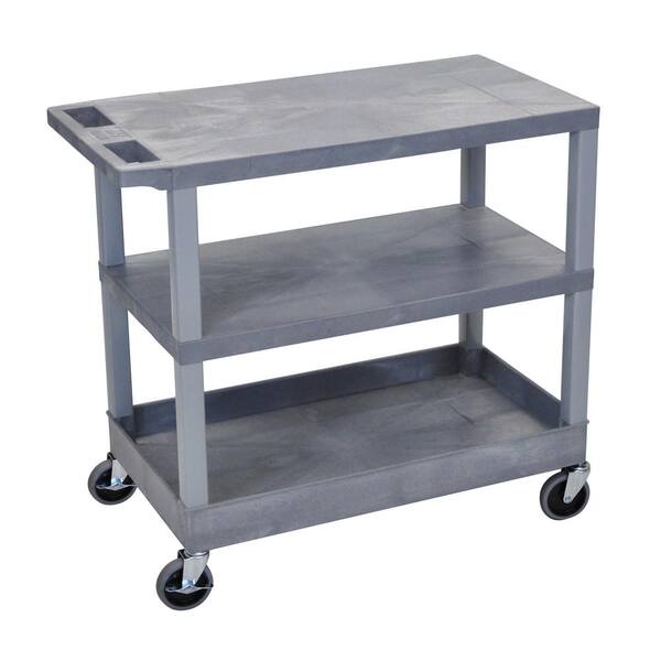 Luxor 35.25 in. W x 18 in. D x 34.5 in. H 2 Flat Shelf and 1 Tub Shelf utility Cart in Gray