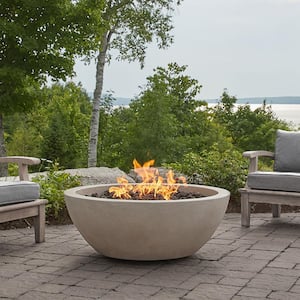 Pompton 42 in. Round Concrete Composite Natural Gas Fire Pit in Fog with Vinyl Cover