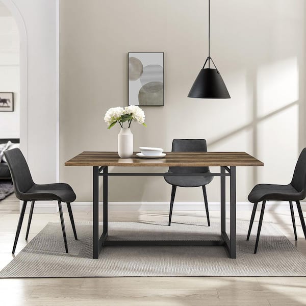 Walker Edison Furniture Company 60 in. Rectangle Rustic Oak Wood-Top Modern Dining Table with Metal Legs (Seats 6)
