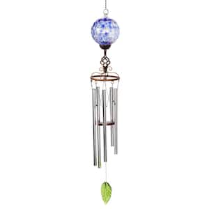 Solar Pearlized Honeycomb Blue Metal and Glass Wind Chimes
