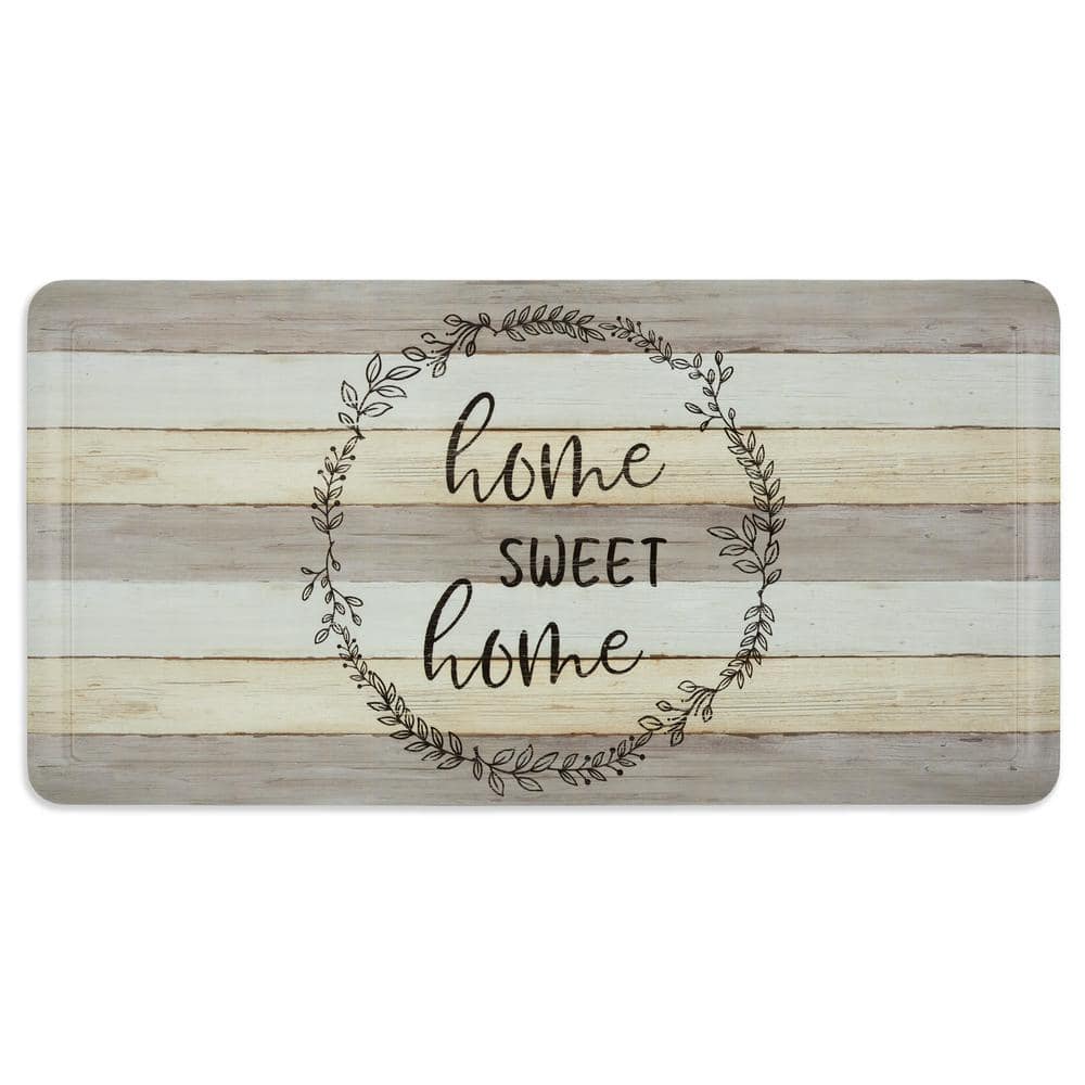 Home Dynamix Cat Cora Grey 19.6 in. x 39 in. Printed "Home Sweet Home" Anti Fatigue Kitchen Mat