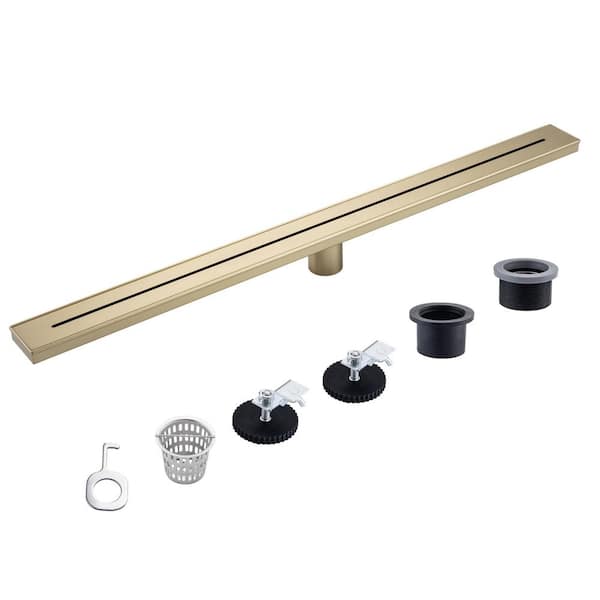 36 in. Long Rectangular Stainless Steel Linear Shower Drain in Brushed Gold