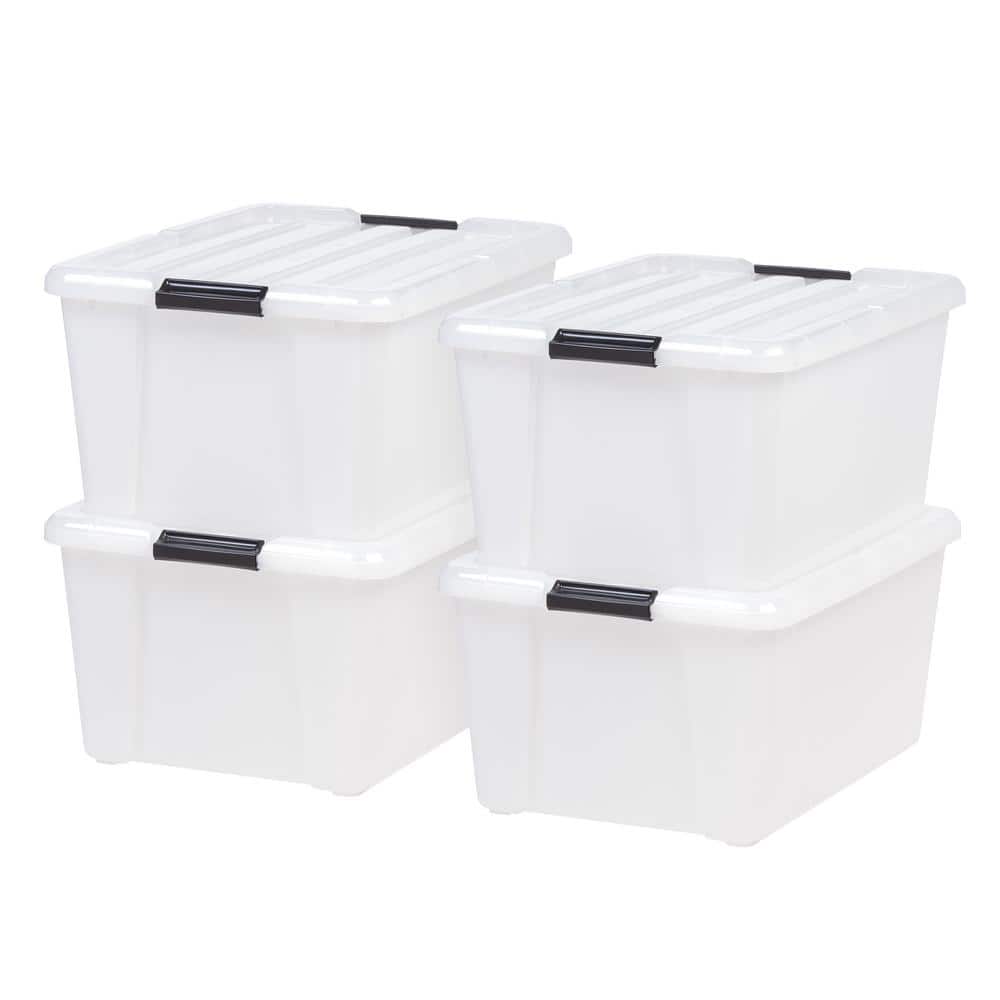 IRIS 45 Qt./11.25 Gal. Buckle Up Storage Box, Pearl (4-Pack) 585782