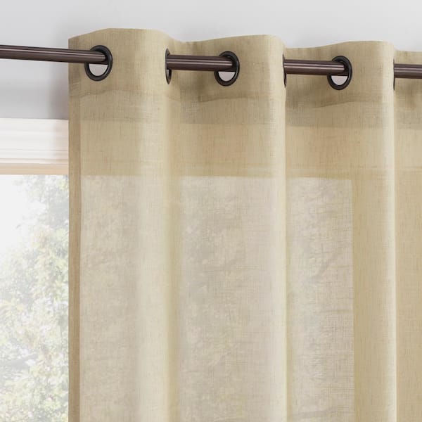 Sun Zero Vail Sand Linen Polyester Blend 52 in. W x 84 in. L Grommet Light Filtering Curtain (Single Panel)