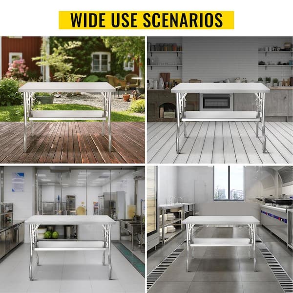 48 x 24 in. Folding Prep Table, Commercial Worktable Workstation, 300 lbs. Stainless Steel Kitchen Table, Sliver