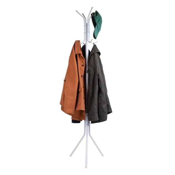 White Freestanding Coat Rack Hall Tree Metal 69 in. H x 16.5 in. W x 14.75 in. D