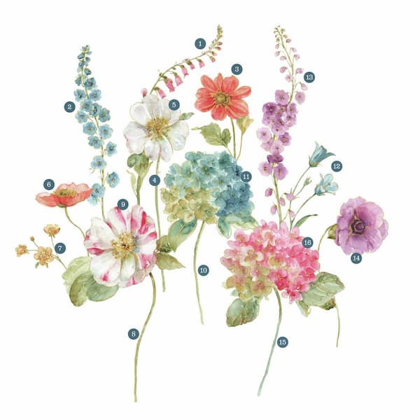 5 in. x 19 in. Lisa Audit Garden Flowers 25-piece Peel and Stick Giant Wall  Decals