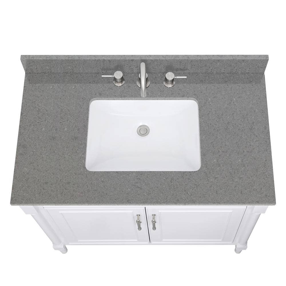 37'' Matte Gray Quartz Single Bathroom Vanity Top with Sink