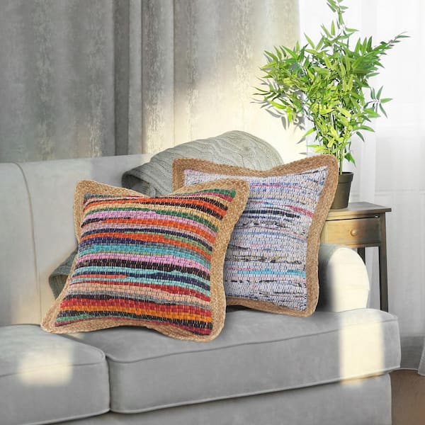 multi colored couch pillows