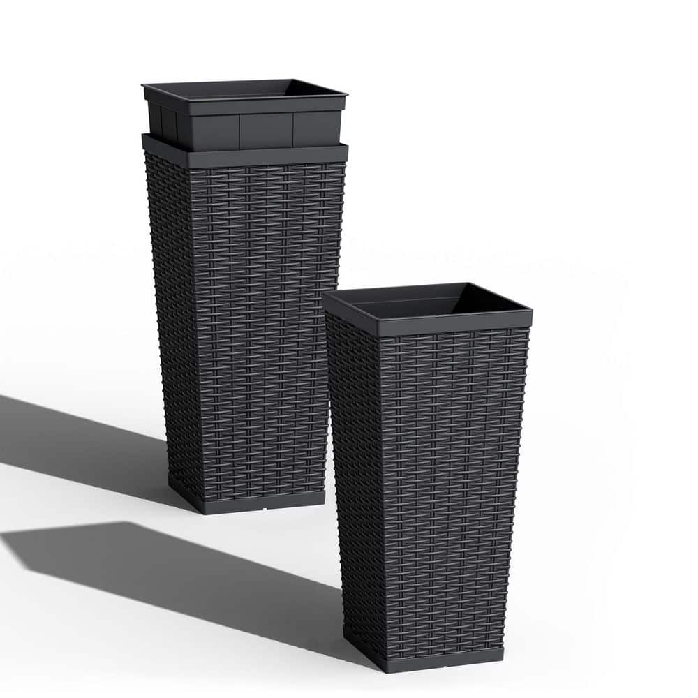 Tozey 24 in. Black Plastic Tall Square Planter (Set of 2) T-PLT24