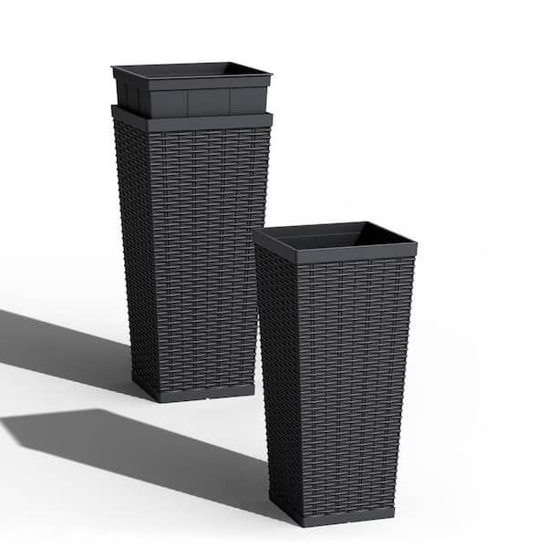 Tozey 24 in. Black Resin Tall Square Planter (Set of 2) T-PLT24