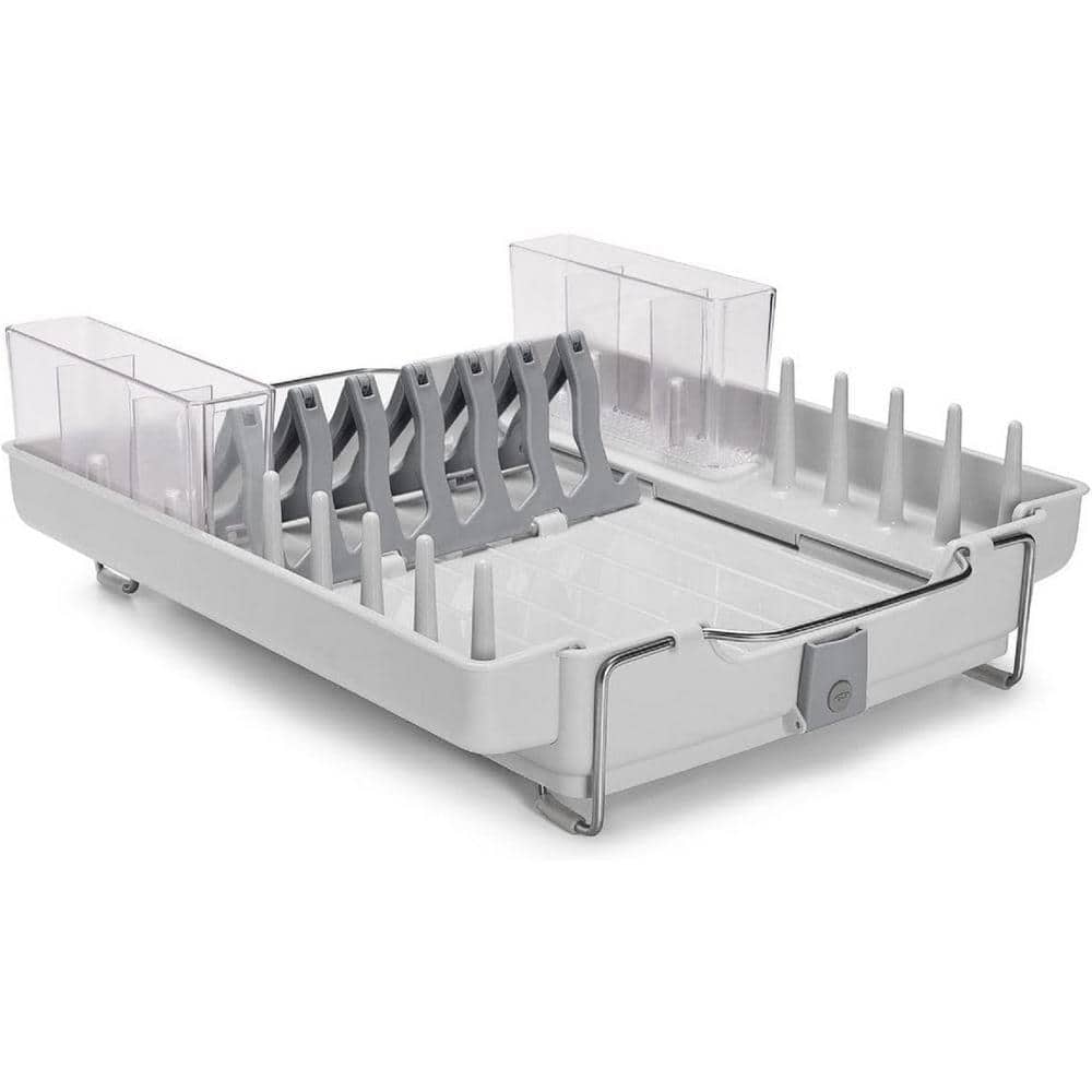 Large Capacity Plastic Foldaway Countertop Dish Rack with Divided Utensil H