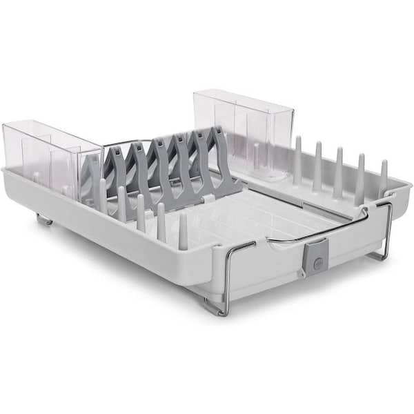 Adrinfly Large Capacity Plastic Foldaway Countertop Dish Rack with Divided Utensil Holders