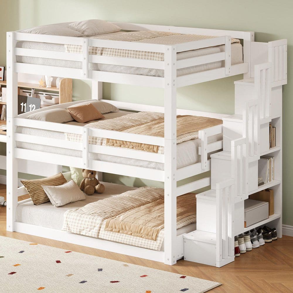 Harper & Bright Designs Detachable Design White Full Wood Triple