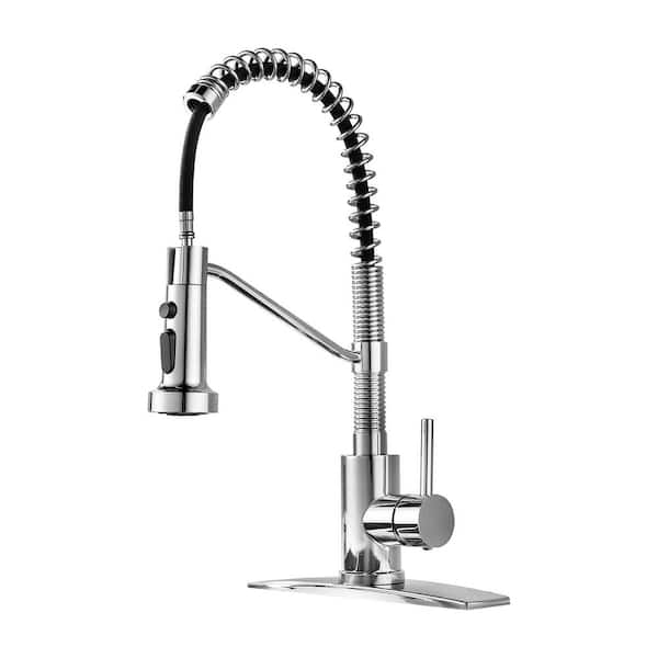 15.63 in Single Handle Pull Down Sprayer 360° Spout Swivel Kitchen Faucet in Polished Chrome