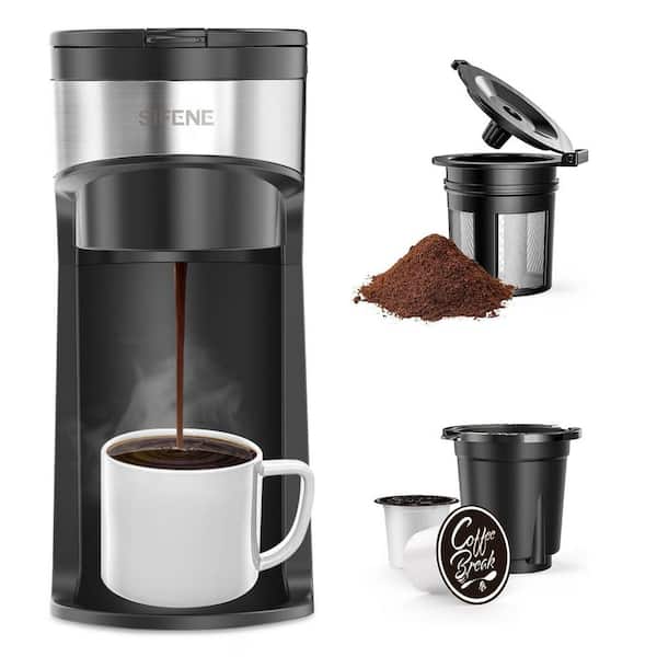 SIFENE KC211 1-Cup for K Pod and Ground Coffee, Black Stainless Steel, Mini Coffee Maker Single Serve Instant Coffee Brewer