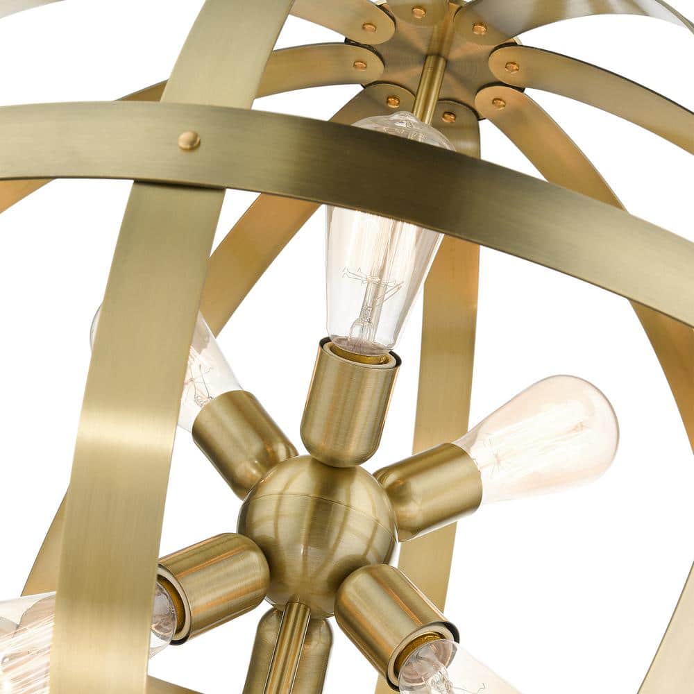 Antique Brass Sputnik 6-Light Globe Pendant Chandelier
