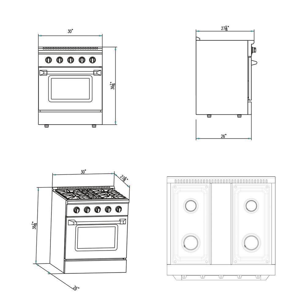 Empava 30" Stainless Steel Convection Gas Range with 5 Burners