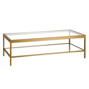 Alexis 54 in. Brass Rectangle Glass Top Coffee Table
