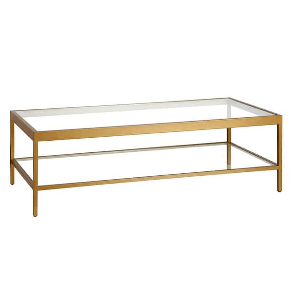 Meyer&Cross Alexis 54 in. Brass Rectangle Glass Top Coffee Table