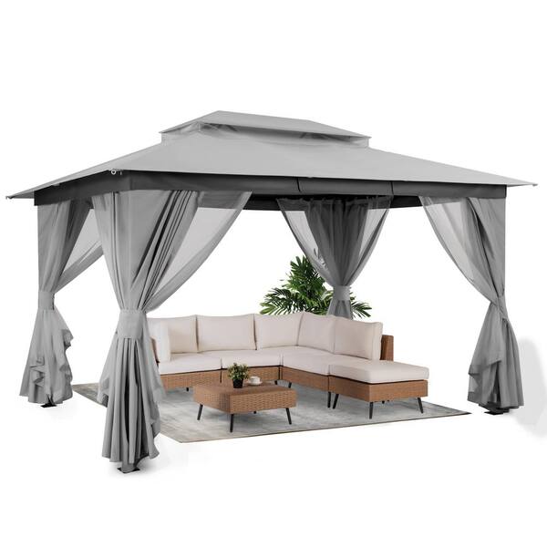 LAUSAINT HOME 10 ft. x 13 ft. Gray Outdoor Patio Gazebo with