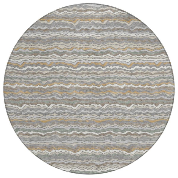 Chantille Machine Washable Indoor/Outdoor Abstract ACN2436 Gray 8 ft. x 8 ft. Round Rug