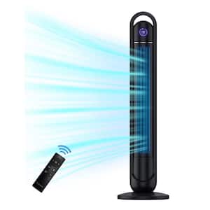 45 in. 3-Speed Bladeless Oscillating Tower Fan in Black with Remote and 24-Hour Timer, 3 Modes, LED Display