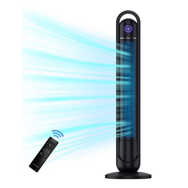 Amucolo 45 in. 3-Speed Bladeless Oscillating Tower Fan in Black with Remote and 24-Hour Timer, 3 Modes, LED Display