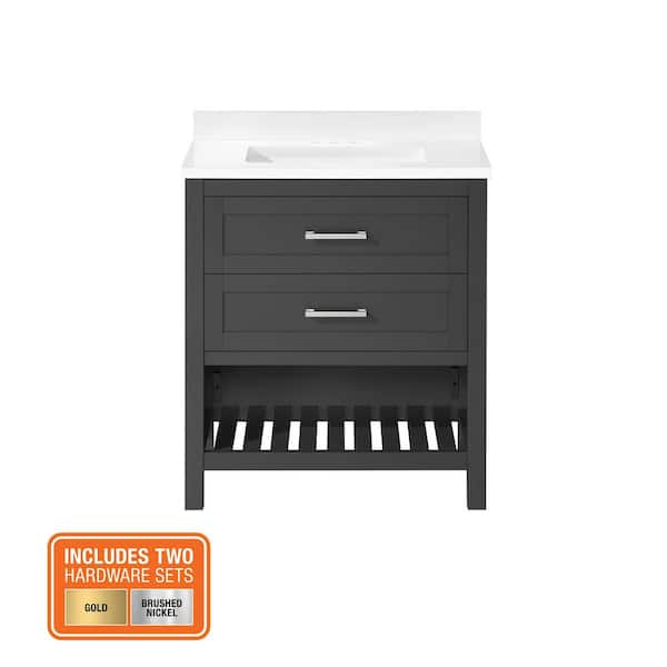 Autumn 30 in. Single Sink Gray Bath Vanity with White Engineered Stone Top (Assembled)