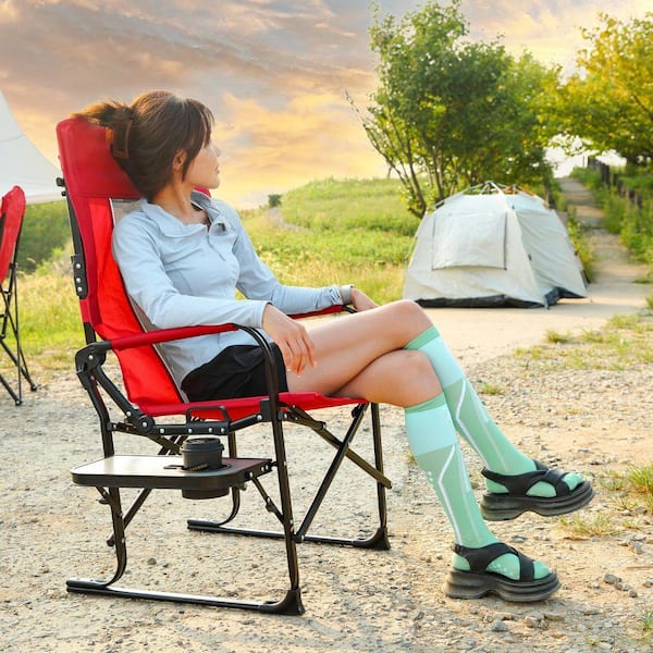 Heavy Duty Oversized Red Camping Lawn Chair with Side Table and