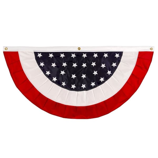 G128 2 ft. x 4 ft. Embroidered USA Star Center Pleated Fan Flag Patriotic Banner with Canvas Header Brass Grommets